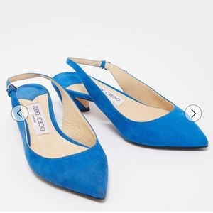 NWB Jimmy Choo Gemma Low-heel Suede Slingback Pumps In Electric Blue SZ 8.5